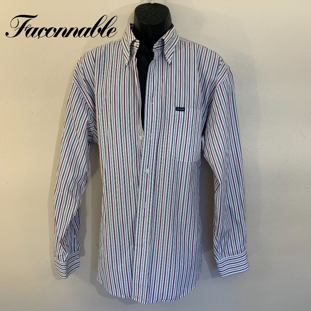 Faconnable Striped Button Down Large 100% Cotton Gently Worn